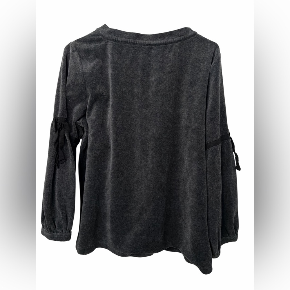 Karl Lagerfeld Charcoal Velour Sweatshirt with Ribbon Accents - Picture 3 of 5